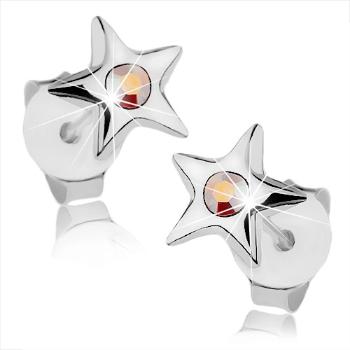Strieborné náušnice 925, lesklá hviezdička s dúhovým Swarovski krištáľom