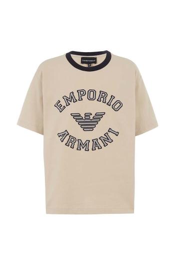 Detské bavlnené tričko Emporio Armani béžová farba, s nášivkou, 6D4TJB 4J54Z