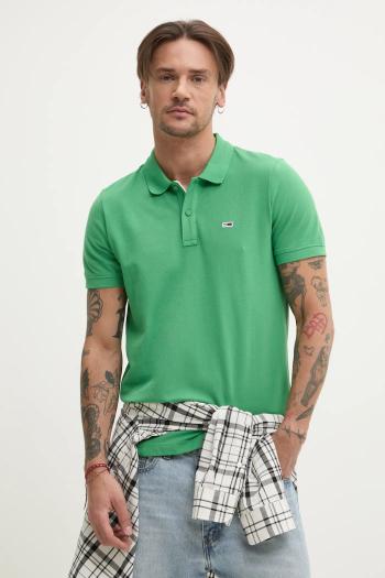 Bavlnené polo tričko Tommy Jeans pánske, zelená farba, jednofarebné, DM0DM20676