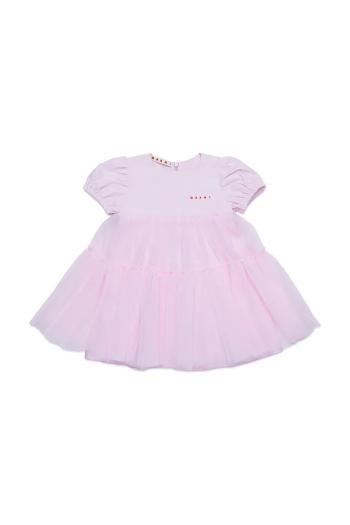 Detské bavlnené šaty Marni MD294B DRESS ružová farba, mini, áčkový strih, M01439