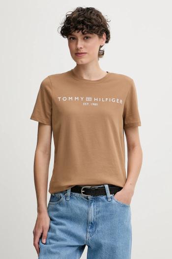 Bavlnené tričko Tommy Hilfiger dámske, hnedá farba, WW0WW40276