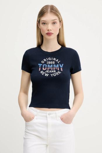 Tričko Tommy Jeans dámske, tmavomodrá farba, DW0DW21421