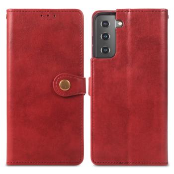 LEATHER BUCKLE Peňaženkový obal Samsung Galaxy S21 5G červený
