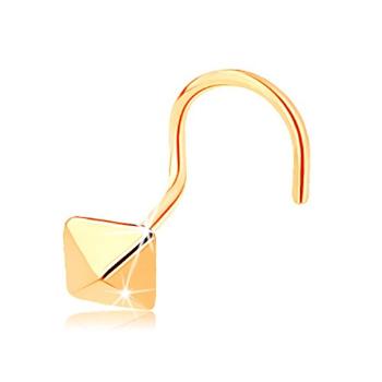 Piercing do nosa zo žltého 14K zlata - lesklý štvorboký ihlan, zahnutý