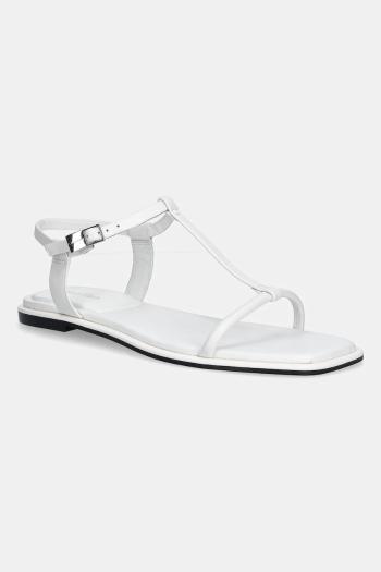 Kožené sandále Calvin Klein FLAT SANDAL SQUARED BUCKLE LTH biela farba, HW0HW02556