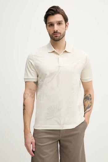 Bavlnené polo tričko BOSS pánske, béžová farba, vzorovaný, 50536756