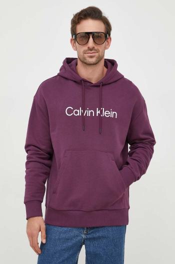 Bavlnená mikina Calvin Klein pánska, fialová farba, s kapucňou, s nášivkou