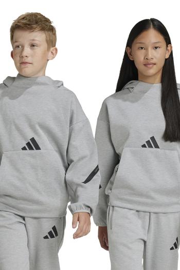 Detská mikina adidas šedá farba, s kapucňou, s potlačou, IN6063
