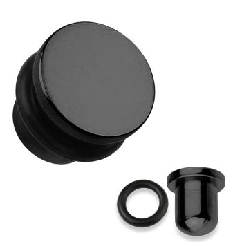  Plug do ucha z ocele 316L v čiernej farbe, čierna gumička, rôzne hrúbky - Hrúbka: 2 mm