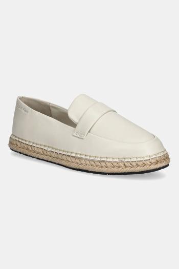 Kožené espadrilky Calvin Klein ESPADRILLE W/CK HW - LTH béžová farba, HW0HW02390