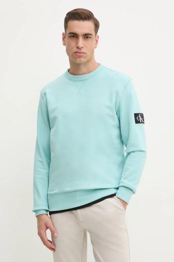 Bavlnená mikina Calvin Klein Jeans pánska, tyrkysová farba, jednofarebná, J30J323426