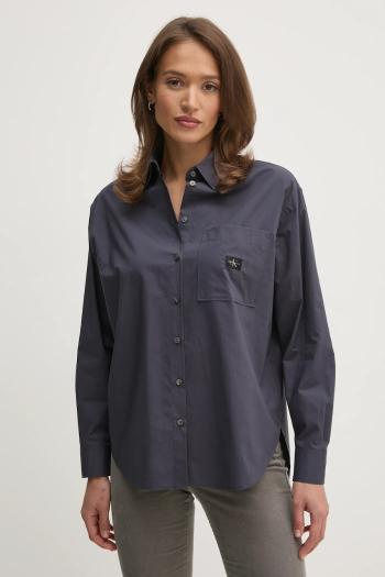 Bavlnená košeľa Calvin Klein Jeans dámska, šedá farba, voľný strih, s klasickým golierom, J20J224436