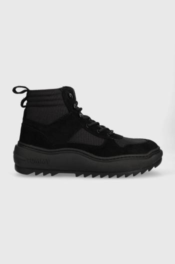 Tenisky Tommy Jeans TJM MIX MATERIAL BOOT čierna farba, EM0EM01245