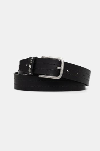 Kožený opasok Pepe Jeans ELMER BELT pánsky, čierna farba, PM021029