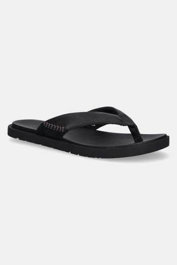 Kožené žabky UGG Seaside II Flip pánske, čierna farba, 1166610-BLK