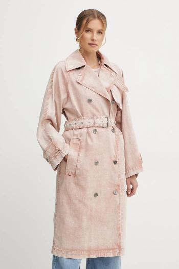 Džínsový trenčkot MICHAEL Michael Kors dámsky, ružová farba, prechodný, dvojradový, MS520H84LN