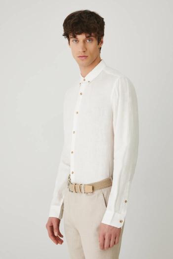 Ľanová košeľa Medicine pánska, biela farba, regular, s golierom button-down