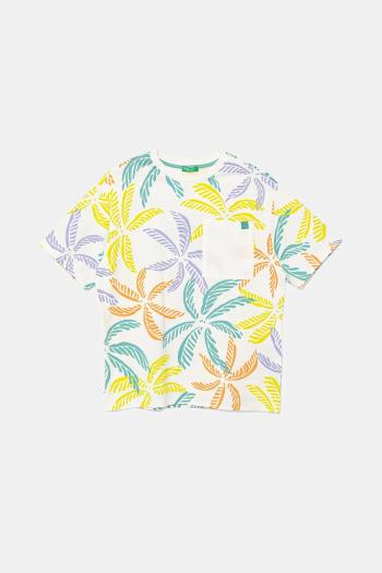 Detské bavlnené tričko United Colors of Benetton biela farba, vzorované, 3PDQC10PA