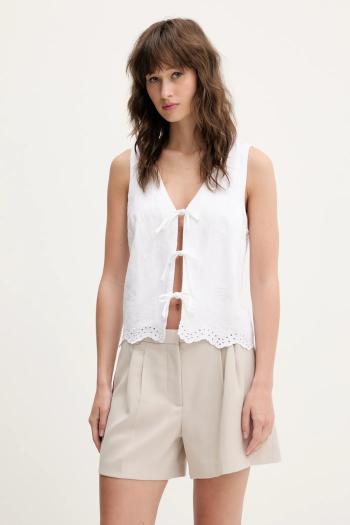 Ľanová vesta Hollister Co. béžová farba, jednoradová, KI340-5068