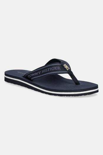 Šľapky Tommy Hilfiger HILFIGER WEBBING BEACH SANDAL dámske, tmavomodrá farba, na plochom podpätku, FW0FW08515