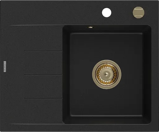 MEXEN/S MEXEN/S - Ben granitový drez 1 s odkvapkávačom pravý 600 x 500 mm, čierna, sifón zlatá 6523605000-77-G
