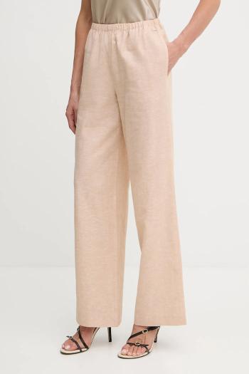 Ľanové nohavice Armani Exchange béžová farba, široké, vysoký pás, XW000466 AF12813