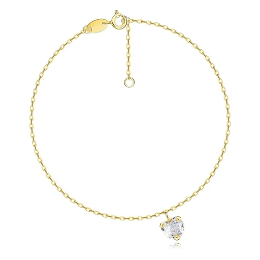 Zlatý 14K náramok v žltom vyhotovení - číre zirkónové srdce, oválne očká