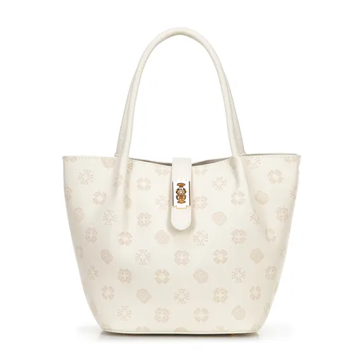 Dámsky kufor z ekokože s reliéfnym nápisom, krémová 101-4Y-P00-0