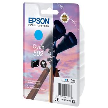 Epson originál ink C13T02V24010, 502, T02V240, cyan, 165str., 3.3ml, Epson XP-5100, XP-5105, WF-2880dwf, WF2865dwf, azurová