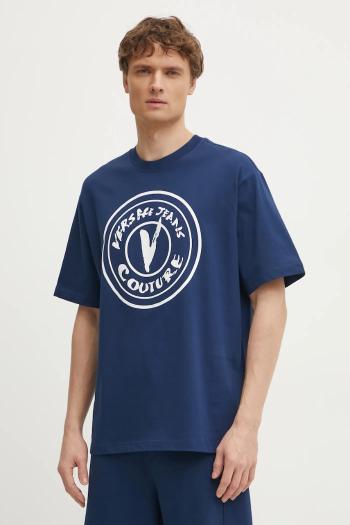 Bavlnené tričko Versace Jeans Couture pánske, tmavomodrá farba, s potlačou, 78GAHE08 CJ00E