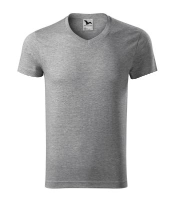 MALFINI Pánske tričko Slim Fit V-neck - Tmavošedý melír | XXXL