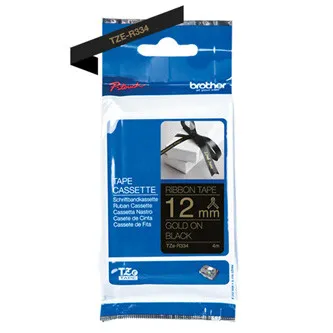 Brother originál páska do tlačiarne štítkov, Brother, TZE-R334, zlatý tlač / černý podklad, textilná, 4m, 12mm
