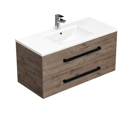 Kúpeľňová skrinka s čiernou úchytkou a umývadlom SAT Cube Way 100x53x46 cm dub Wellington mat CUBE46C1002DWMOD