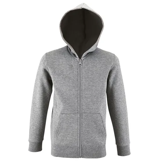 SOL'S Detská mikina na zips s kapucňou Stone - Šedý melír | 10 rokov (130/140)