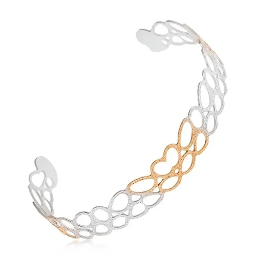 Dvojfarebný vyrezávaný náramok z ocele - pieskované obrysy motýľov