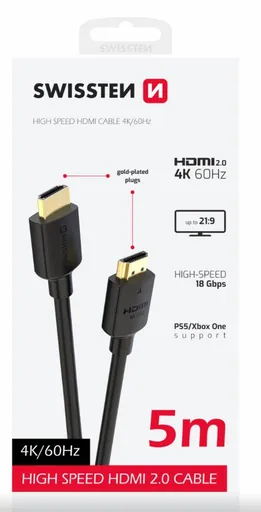 SWISSTEN KÁBEL HDMI NA HDMI 4K 60Hz 5,0 M PVC
