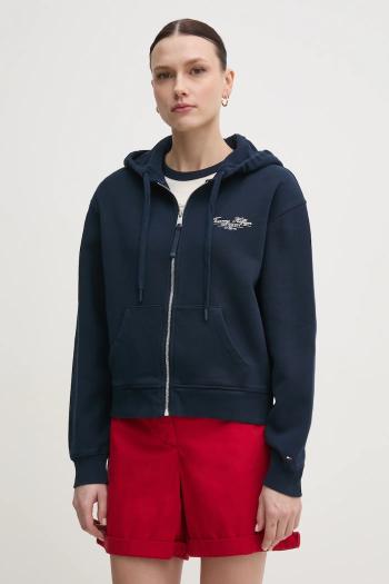 Bavlnená mikina Tommy Hilfiger dámska, tmavomodrá farba, s kapucňou, jednofarebná, WW0WW44632
