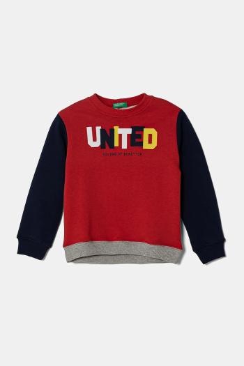 Detská bavlnená mikina United Colors of Benetton červená farba, s potlačou, 3J70G10HW