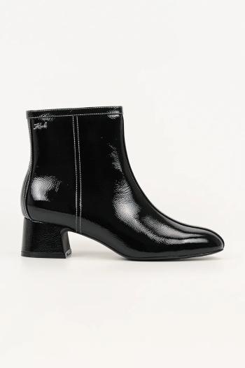 Kožené členkové topánky Karl Lagerfeld BONNIE čierna farba, na podpätku, KL30351