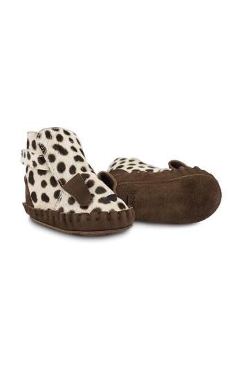 Kožené topánky pre bábätká Donsje Kapi Exclusive Booties Dalmatian hnedá farba, 1028120
