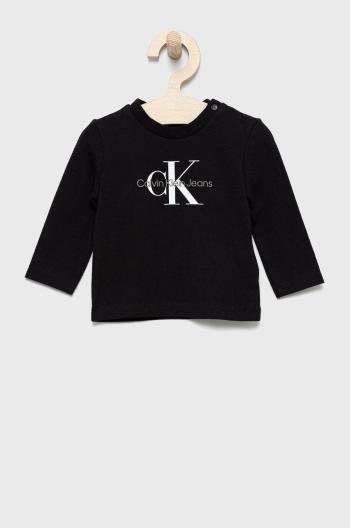 Detské tričko s dlhým rukávom Calvin Klein Jeans čierna farba, s potlačou