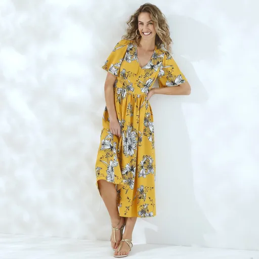 Dlhé šaty so širokými rukávmi a potlačou kvetín