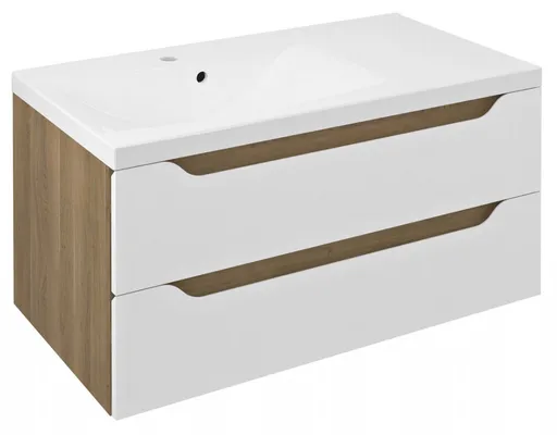 SAPHO - WAVE umývadlová skrinka 89,7x45x47,8cm, ľavá, biela/dub cuneo WA092-3025