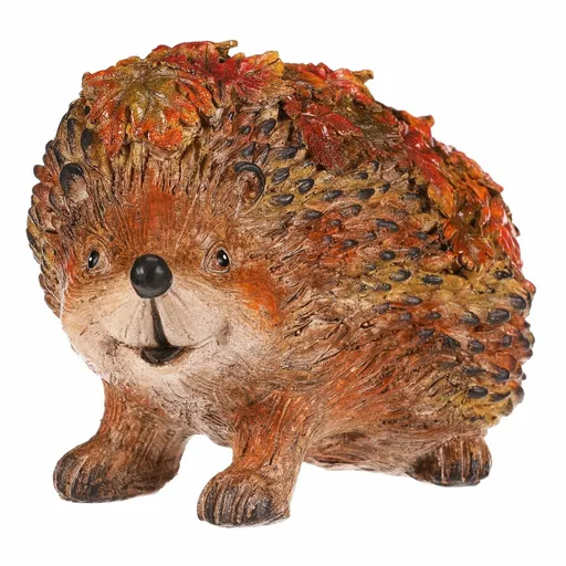 Jesenná dekorácia Ježko s lístkami, 22 x 13 x 15 cm, polyresin