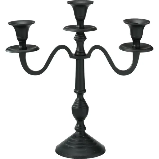 Kovový svietnik 3-ramenný 29x10x30 cm, farba čierna, dekor 2