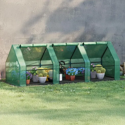 Outsunny Fóliovník se 3 rolovacími dveřmi, zelený