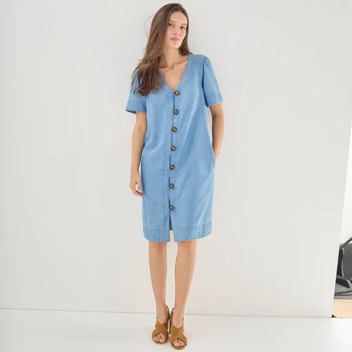 Krátke džínsové šaty na gombíky