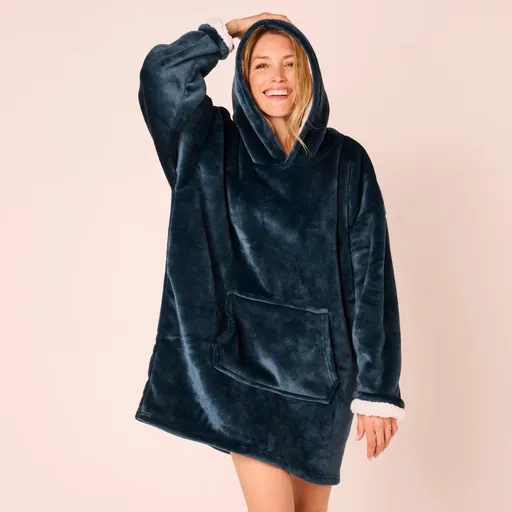 Fleecová maxi mikina s kapucňou a sherpa podšívkou