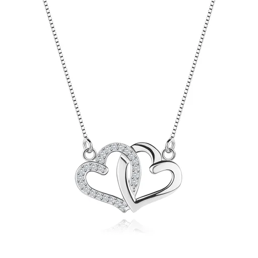 Náhrdelník zo striebra 925 - kontúry dvoch spojených sŕdc na retiazke