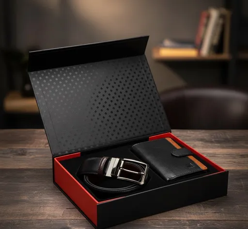 Darčekový set NORDEE – kožená peňaženka a čierny opasok v elegantnej krabičke